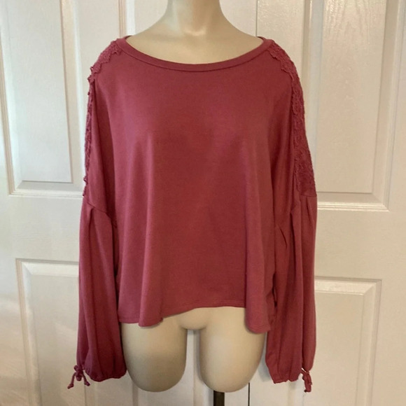 Xhilaration Lace Detail Pink Long Sleeve Top XXL - Picture 1 of 16